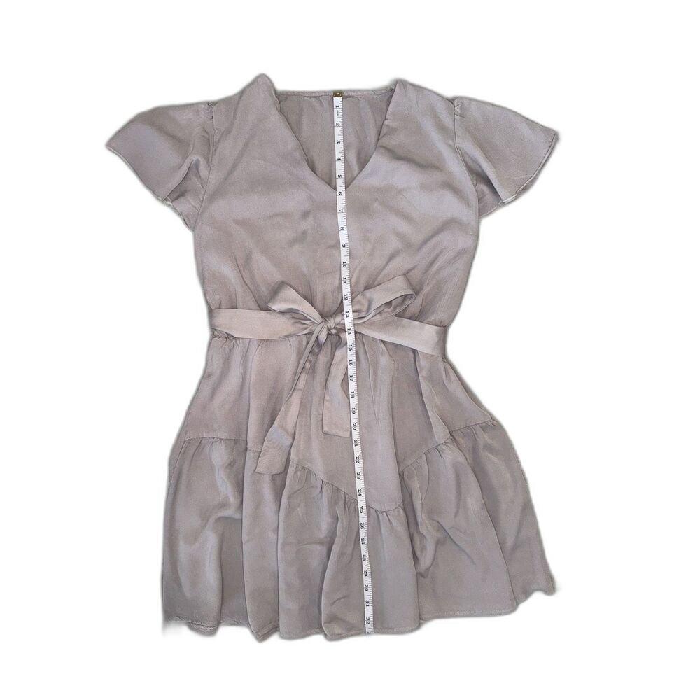 SHEIN Women's XL Dusty Mauve 100% Viscose Flutter Sleeve Tie Waist Mini Dress - Picture 6 of 8